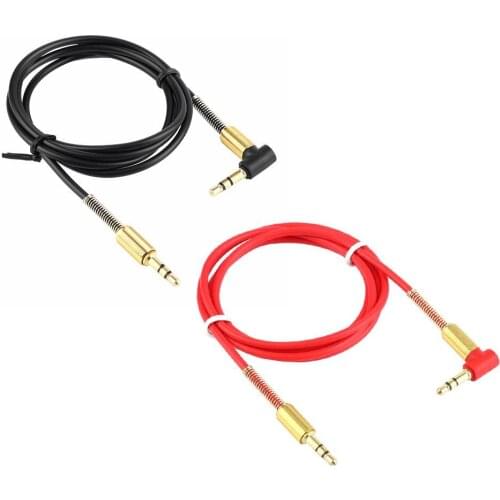 3.5mm Jack Stereo 1m/3.3ft Audio Cable Male to Male 90 Degree Right Angle Aux Cable Wire Cord with Spring Protective Cover