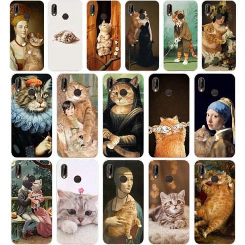 14AA Art Cat Silicone TPU Protective Cover Phone Case On For Huawei P20 30 Pro Lite Case Soft