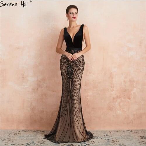 Black Backless Sexy Mermaid Prom Dresses Design 2020 V-Neck Sequins Long Prom Party Dress Serene Hill LA70288