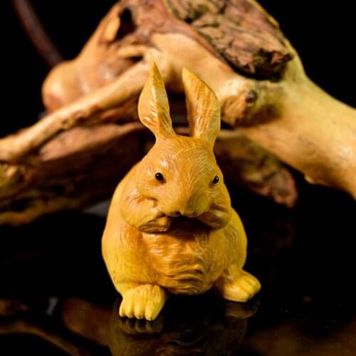 Boxwood carvings Wooden rabbit home decoration wood animal art living room creative furnishings festival gift