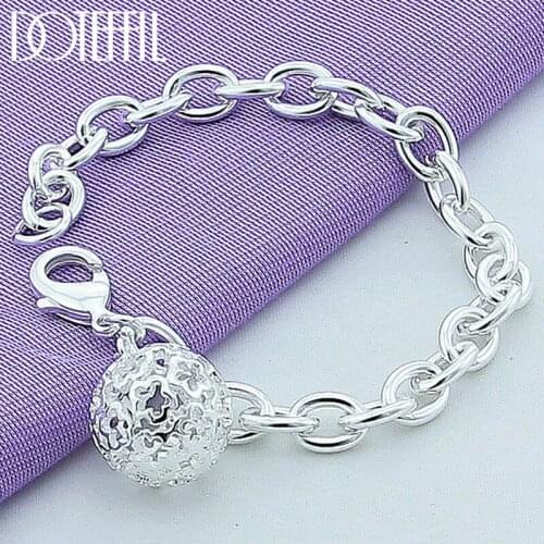 DOTEFFIL 925 Sterling Silver Round Hollow Ball Pendant Bracelet For Woman Charm Wedding Engagement Fashion Party Jewelry