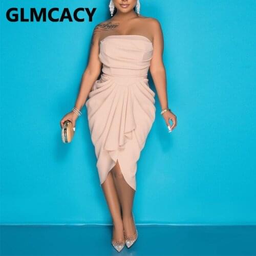 Irregular Design Bodycon Tube Dress Elegant Evening Party Midi Dress Vestidos