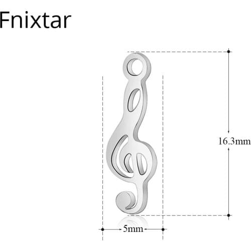 Fnixtar 50pcs/lot 5*16.3mm Stainless Steel Polished Musical Note Metal Pendants Charms for Women Jewelry Making Wholesale