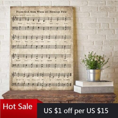 Hymn Vintage Sheet Music Poster Prints Antique Hymn Farmhouse Wall Art Decor Praise God Quote Picture Canvas Painting Home Decor