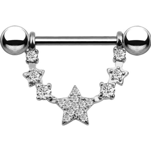 2pcs Stainless Steel Nipple Rings Tongue Ring Piercing Body Jewelry Barbell CZ Star Rings For Women Girls
