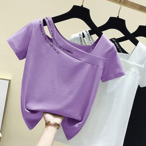 GGRIGHT Summer Short Sleeve T shirt Women Tops Purple Tshirt Cotton Korean Style T-shirt Women Clothes Slim Tee Shirt Femme 2021