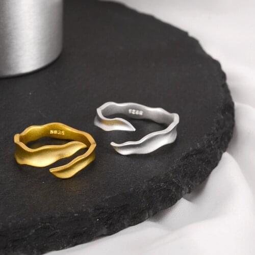 Lispector 925 Sterling Silver Korean Irregular Leaf Wave Curve Rings for Women Elegant Minimalist Simple Open Ring Party Jewelry