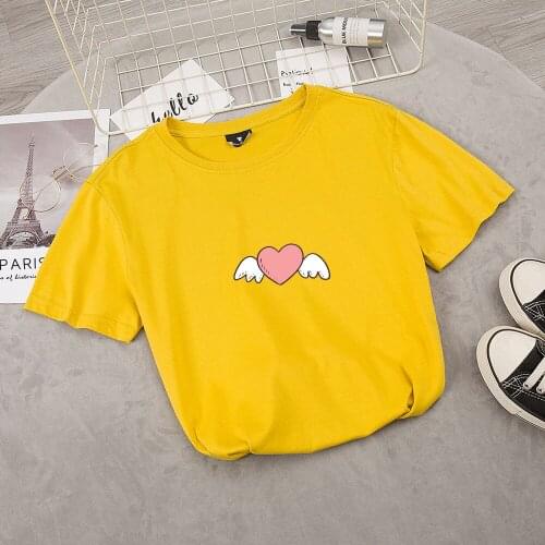 Wing Heart-shaped Fashion Chic T Shirt Cute Sweet Girl Short Sleeve Grunge Tee Women Hipster Tumblr Shirts Aesthetic Itself