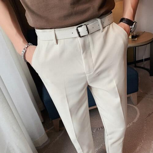 Mens British Business And Leisure Slim Fit Trousers Korean Version Solid Color Versatile Straight Cropped Pants The New