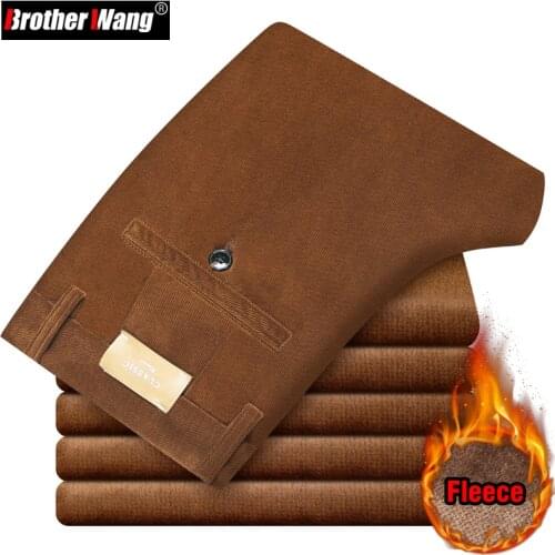 Winter Corduroy Thick Casual Pants Business Fashion High Quality Fleece Warm Stretch Trousers Male Brand Clothing