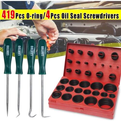 Audew 419Pcs Rubber O-ring Kit 4Pcs Oil Seal Screwdrivers Set Pick Hooks for Garages General-Plumbers Mechanics Workshop Tools