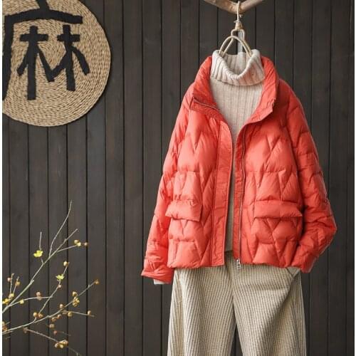 Autumn And Winter 2021 Short Down Jacket New Korean Style Loose Stand-up Collar Lightweight Fashion White Duck Down Warm Jacket