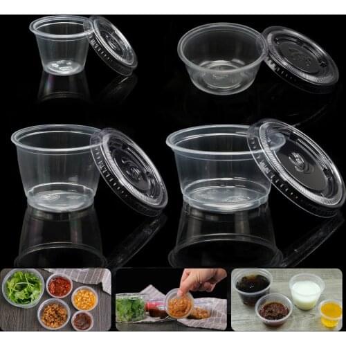 50pcs Plastic Party Disposable Cups With Lids Salad Sauce Ketchup Jam Dip Cup Bowl for Tomato Salt Vinegar Sugar Flavor Splice