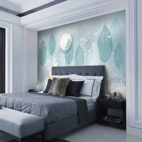 Seamless wallpaper Creative hand painted fantasy leaves forest elk background wall painting