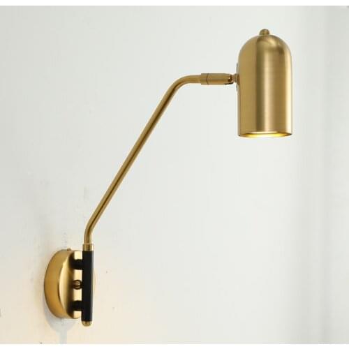 Bedside Sconce Wall Lights Simple Gold Adjustable Mobile Bedroom Wall Lamp Nordic Wire Plug Open Reading Lamp