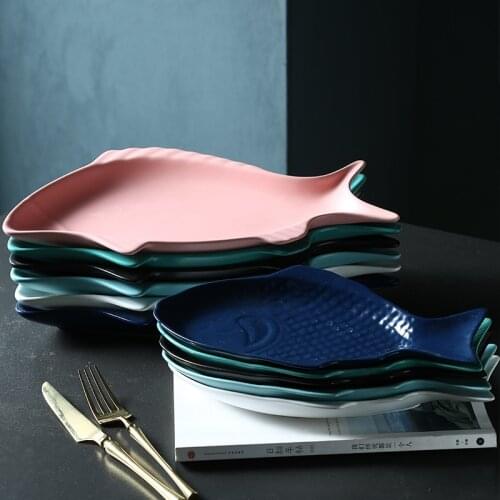 Simple Ins Japan Fish Plate Household Cutlery Steak Dessert Snack Dinner Plate Dish Ceramic