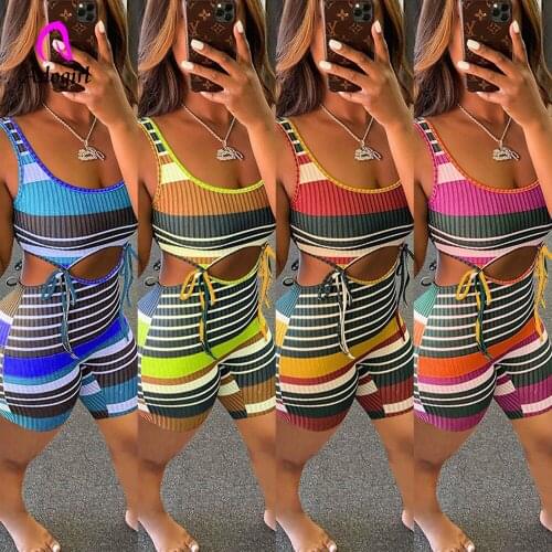 Ribbed Knitted Women Rompers Fitness Sleeveless High Waist Biker Playsuit 2021 Summer Club Party Hollow Out One Piece Activewear