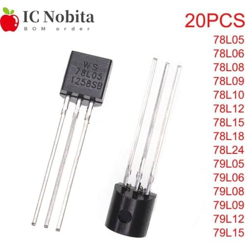 20PCS Voltage Regulator Triodes 78L05 78L06 78L08 78L09 78L10 78L12 78L15 78L18 78L24 79L05 79L06 79L08 79L09 79L12 79L15 TO92