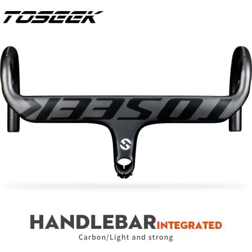 TOSEEK Full Carbon Fibre Bicycle Road Handlebar Integrated Bike Handlebar Stem Cycling Bent Bar UD Matte Gloss Balck Logo