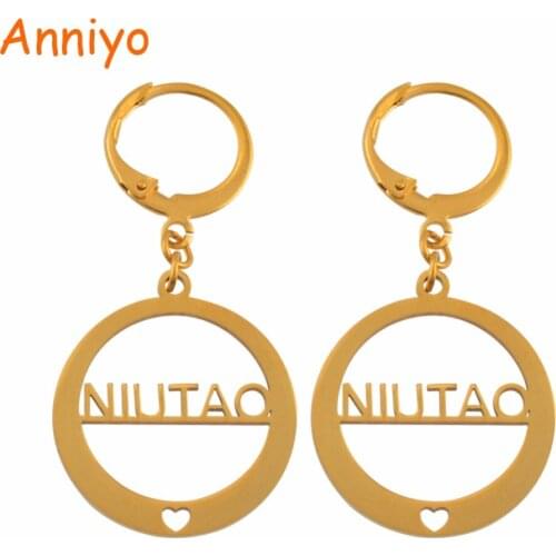Anniyo NIUTAO Island Earrings for Women Girls Gold Color Stainless Steel Heart Jewelry Gifts #039521