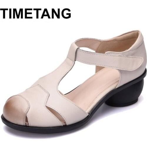 TIMETANG 2021 summer sandals female handmade genuine leather women casual comfortable woman shoes sandals women summer shoes