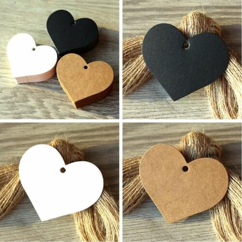 1000pcs/lot Heart Shaped White Black Brown Kraft Paper Tags Gardening Labels DIY Wedding Note Blank Craft Hang Tag