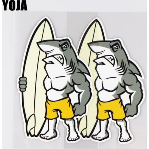 YOJA 9.1X15.5CM Personality Animal Strong Shark Surf Vinyl Car Sticker Decal Interesting Cartoon 19A-0142