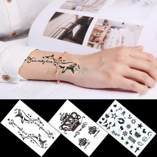 Waterproof Temporary Tattoo Sticker letter whale crown lips star bird sun cross tatto flash tatoo fake tattoos for women men kid