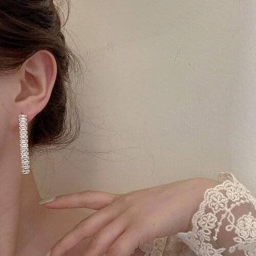 VSnow Shiny Rhinestone Long Tassel Geometrical Dangle Earring for Women Femme Temperament Gold Silver Party Earring Jewelry