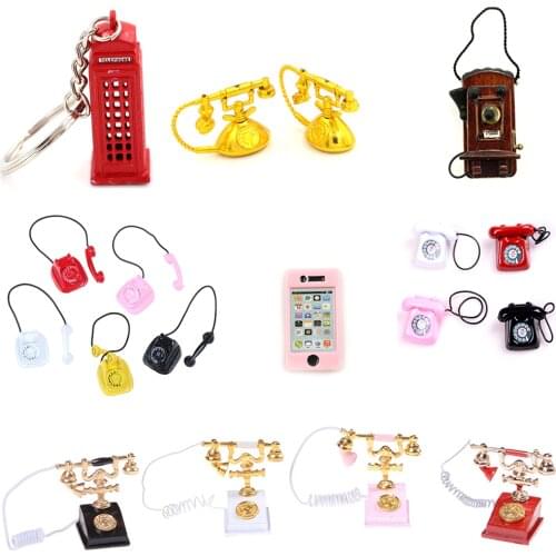 1/2Pcs Dollhouse Miniature Retro Vintage Desk Phone Rotary Dial Telephone Lounge Study Room Doll Houses Accessories