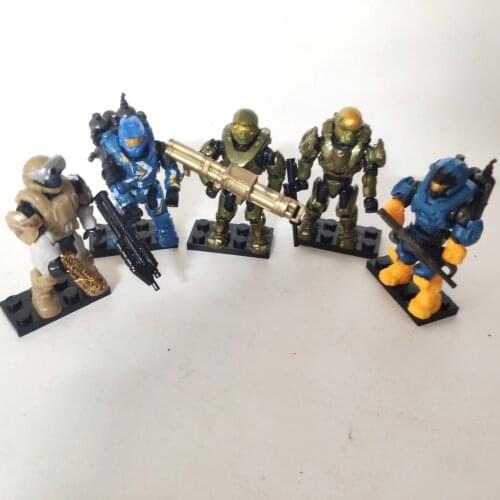 Lot of 5pcs Different Mega Construx Halo Bloks Spartan Detachable Armor Mini Figures Buliding Toys + Base+Weapon