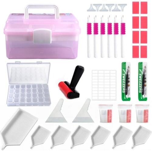 5d Diamond Painting Accessories, Diamond Painting 46 Pcs Tools 28 Slots Diamond Embroidery Box DIY Art Crafts Storage Box Tools