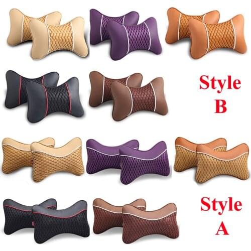 2Pcs Artificial Leather Car Pillow Protection Neck Car Headrest Comfortable Auto Supplies Safety Breathable Neck Pillows
