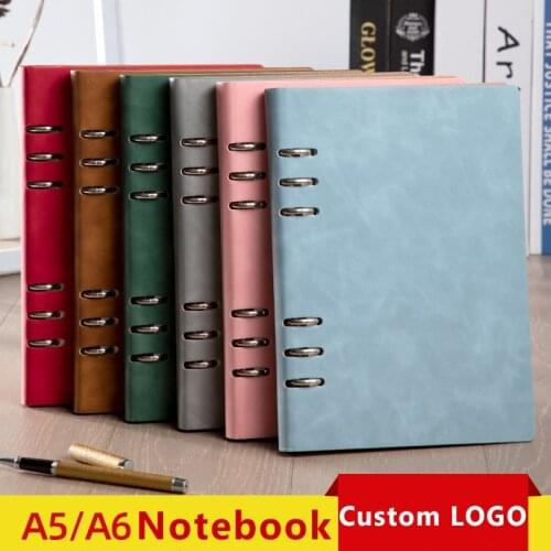 A6/A5 Spiral Notebook 6 Holes Binder PU Leather Hardcover Loose Leaf Personal Travel Diary Journal Business Planner Stationery