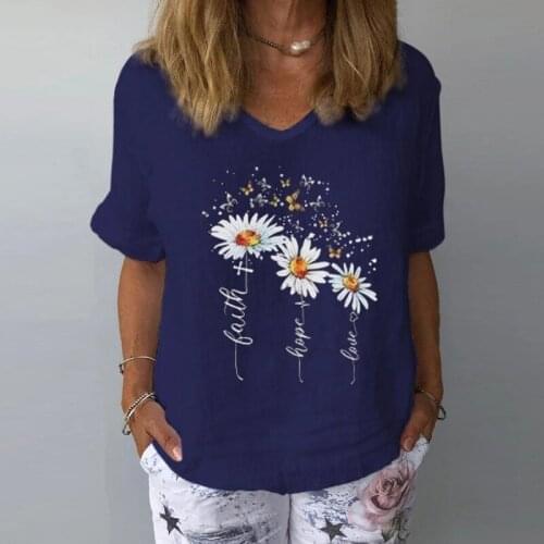 Summer Casual Floral Print Linen Cotton Blouse Women Elegant V Neck Short Sleeve Shirt Tops Solid Color Printing 2021 Large size