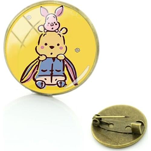 Disney Winnie The Pooh And His Friend Brooch Cabochon Glass Pin Dome Jewelry Badge Brooch