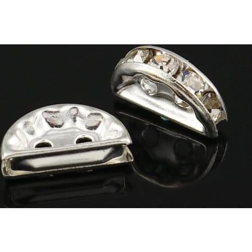 DoreenBeads Iron Based Alloy Spacer Beads Half Round Gold Clear Rhinestone DIY Findings 13mm x 7mm, Hole: Approx 1.6mm, 50 PCs