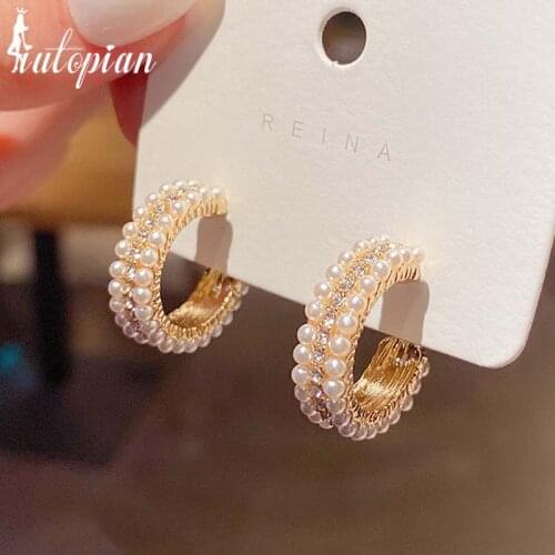Iutopian New Arrival Fashion Pearl 2CM Small Hoop Earrngs For Women S925 Needle Anti Allergy Gift Party Jewelry #HJ045