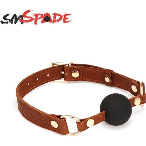 SMSPADE Leather Ball Gag For BDSM Play Adjustable Bondage Ball Gag Chastity Mouth Gag Sex Game Slave Fetish Adult Sex Toys
