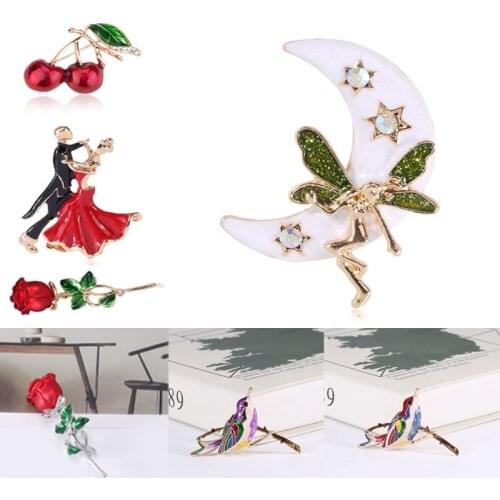 Fashion Color Enamel Pin Bird Cherry Rose Moon Goddess Mixed Brooch Badge Backpack Cute Pin Gift For Friends Wholesale Jewelry