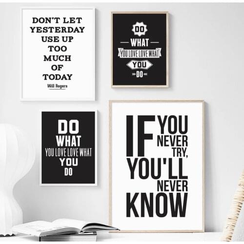 Motivational Inspiring Quotes Wall Art Canvas Painting Nordic Posters and Prints Black White Wall Pictures for Living Room Decor