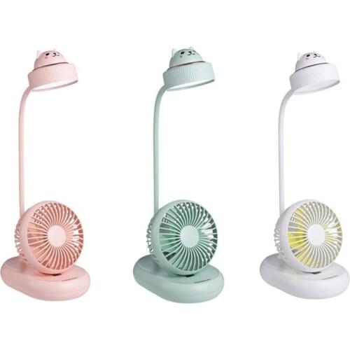 LED Desk Lamp with Desktop Fan Rechargeable USB Reading Lamp Gooseneck Study Light Portable Table Lamp w/ Fan for Kids