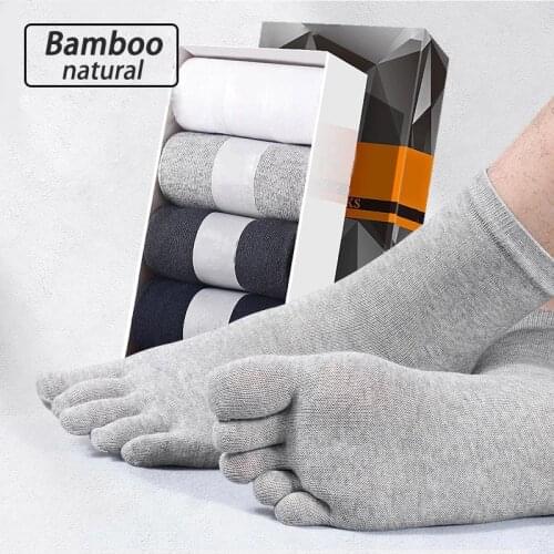 5 Pairs/Lot Black Business Five-Toed Socks Bamboo Fiber Work Mens Cotton Socks Sweat-Absorbent Tabi Split Toe Socks Large Size