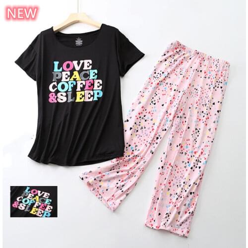 Large Sizes Mom Pajamas Set Big Female Sexy Hot Short Sleeve T-shirt Long Pants 2020 Fashion Home Sleepwear