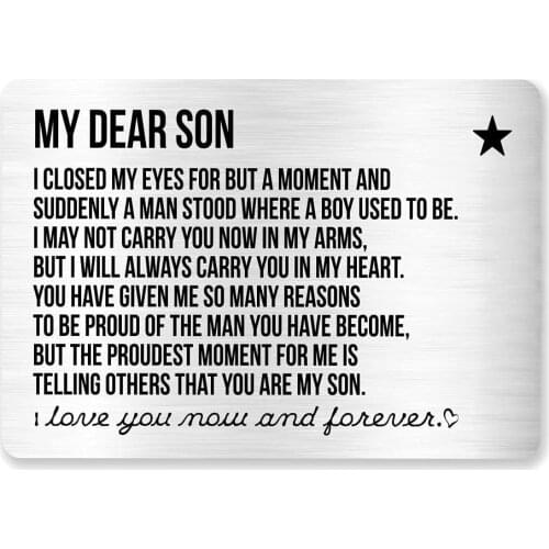 Son Gift from Mom Dad,My Dear Son Engraved Metal Wallet Card Inserts for Men,Inspirational Birthday Graduation Christmas Gifts