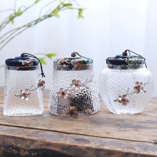 Transparent Glass Tea Caddy Pu'er Tea Sealed Jug Hammer Pattern Glazed Small Tea Canister Household Extra Large Storage Tea Can