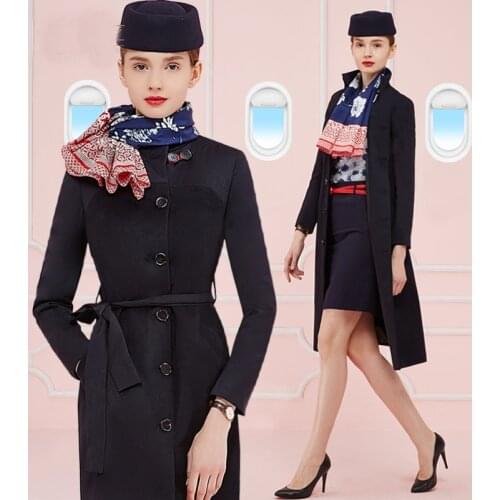 Stewardess Uniform Coat Wool 2019 New Fashion Aeronautica Pilot Uniform Fleece Overcoat Women Flight Attendant Uniform DD1789