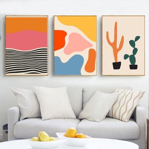 Modern Abstract Multicolored Geometric Plants Canvas Painting Poster and Prints Wall Art Picture for Living Room Home Decoration