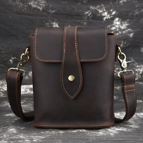 Genuine Leather Cross Body Bags Men Messenger Briefcase Retro Trend Vertical High Quality Crazy Horse Cowhide Sling Shoulder Bag