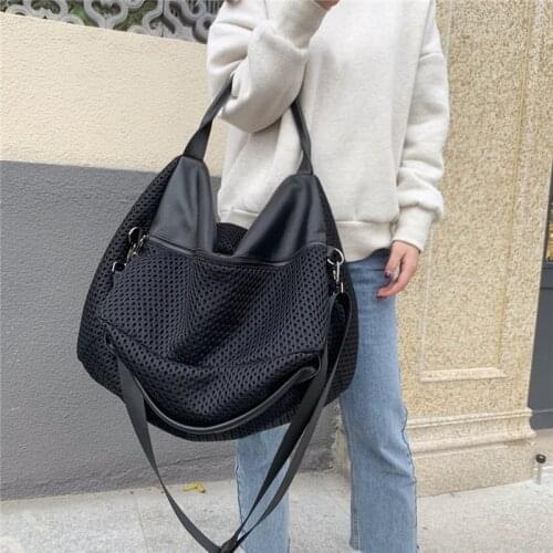 Annmouler Large Cacity Women Tote Bag Design Mesh Tote Bag Genuine Leather Shoulder Messenger Bag Luxury Handbags